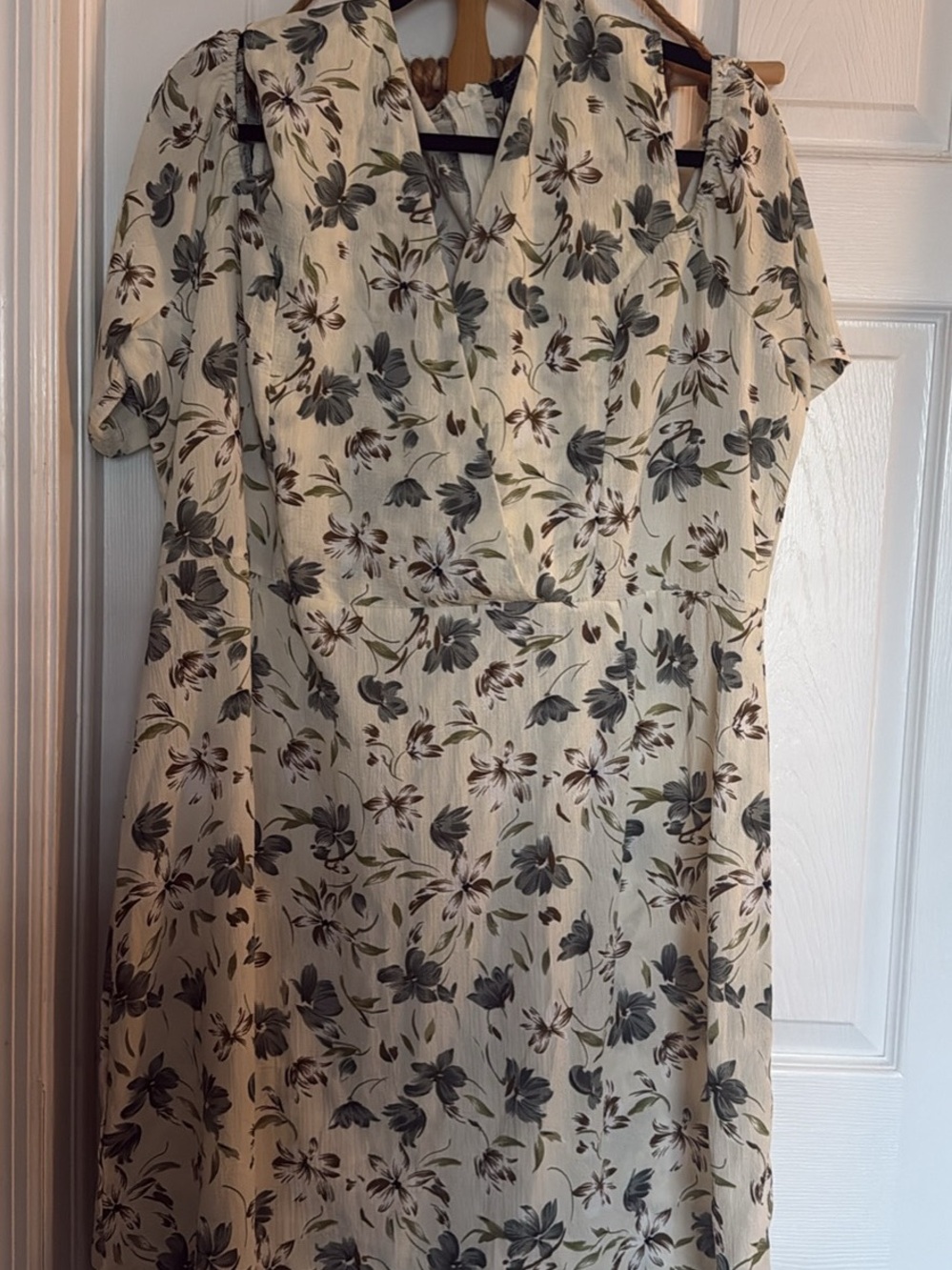 Boohoo Cream Floral Midi Dress with Gray Flower Print